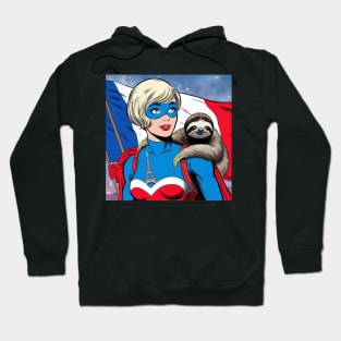 Francais: Female 70's Comic Book Hero with Sloth Hoodie